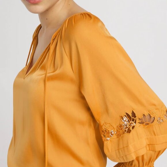 NWT WHITE HOUSE BLACK MARKET ELBOW-SLEEVE EMBROIDERED DETAIL BLOUSE TOP S - Picture 7 of 8